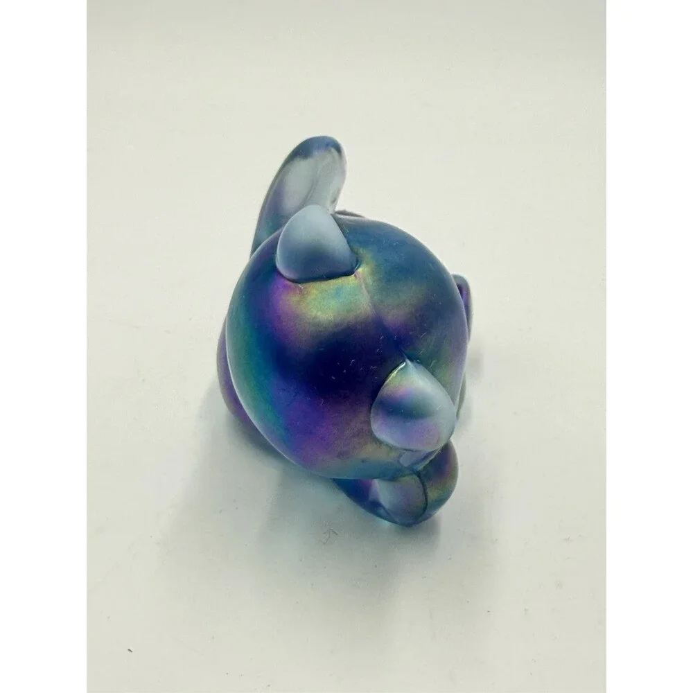 Fenton Art Glass Iridescent Opalescent Misty Blue Glass Laying Bear Figurine